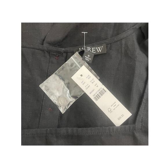 J.Crew Linen Square Neck Cropped Button Black Tank Black Sz M #595 - Picture 4 of 6